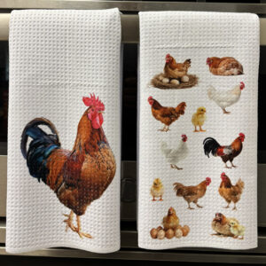 Roosters and Chickens Kitchen Towels Set - Farmhouse Kitchen Decor