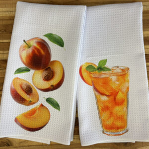 Fresh Peaches and Peach Tea Kitchen Towels Set - Summer Fruit Kitchen Decor
