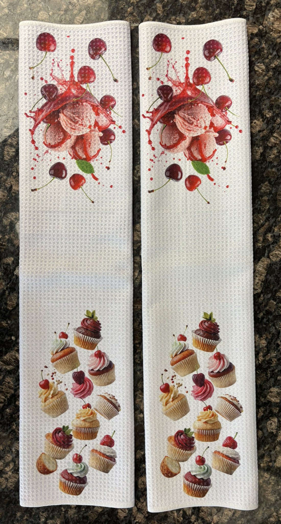 Cherries Ice Cream and Cupcakes Kitchen Towels Set - Decorative Kitchen Towels - Image 3