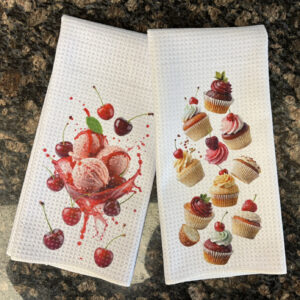 Cherries Ice Cream and Cupcakes Kitchen Towels Set - Decorative Kitchen Towels
