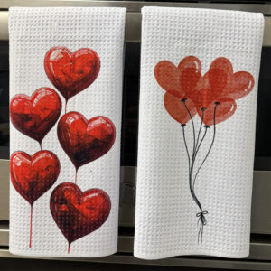 Heart Balloons Kitchen Towels Set - Spring Valentine's Day