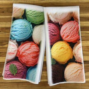 Ice Cream Scoops Kitchen Towels Set - Decorative Kitchen Towels