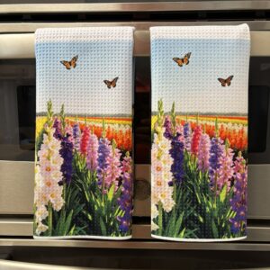 Gladiolus Field Monarch Butterflies Kitchen Towels Set - Landscape Design