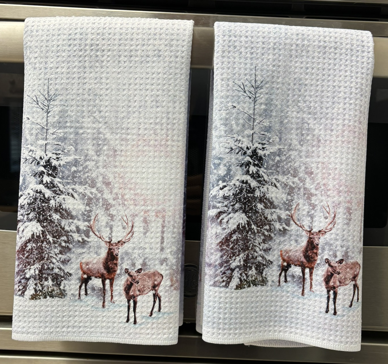 Snowy Woods with Deer Kitchen Towels Set - Winter Landscape Design - Image 3