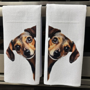 Dachshund Peeking Around Corner Kitchen Towels Set - Decorative Kitchen Towels