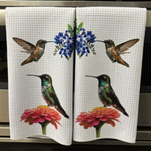 Hummingbirds on Flowers Kitchen Towels Set - Decorative Kitchen Towels