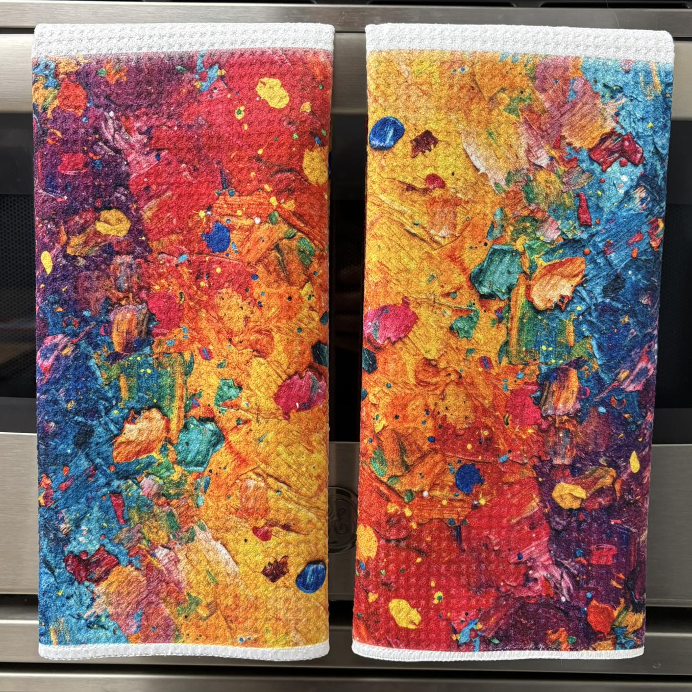 Multicolor Oil Paint Abstract Towels Set - Bright Kitchen Decor - Image 4