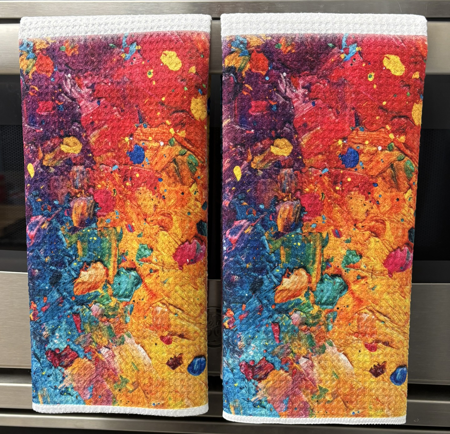 Multicolor Oil Paint Abstract Towels Set - Bright Kitchen Decor - Image 3