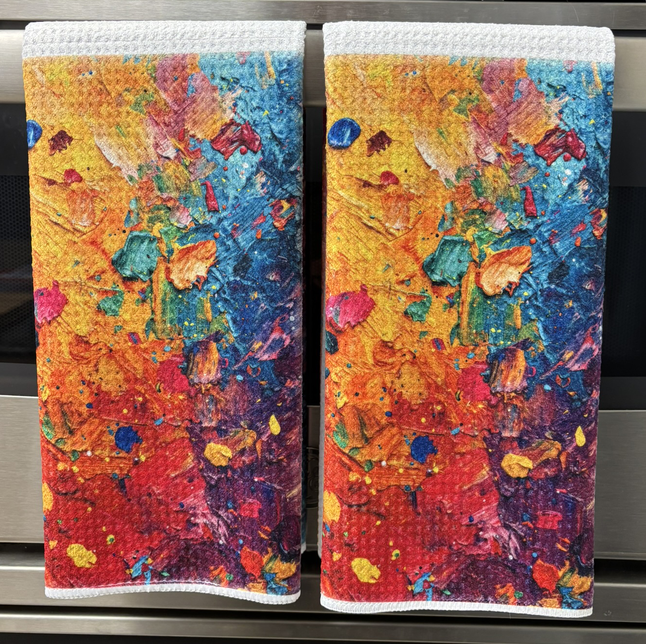 Multicolor Oil Paint Abstract Towels Set - Bright Kitchen Decor - Image 2