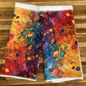 Multicolor Oil Paint Abstract Towels Set - Bright Kitchen Decor