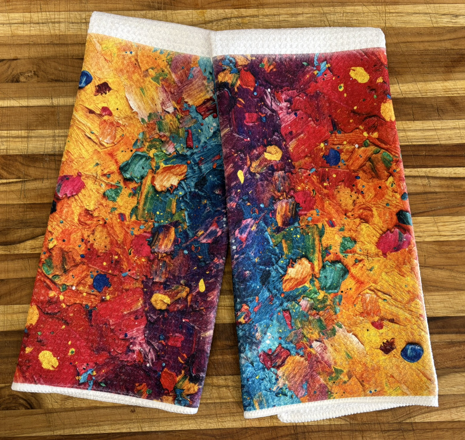 Multicolor Oil Paint Abstract Towels Set - Bright Kitchen Decor