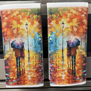 Walking in the Rain Oil Painting Towels Set - Bright Kitchen Decor