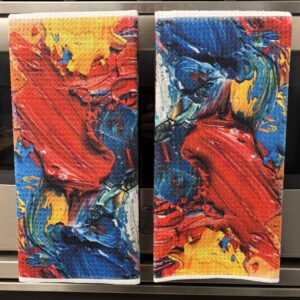 Primary Colors Oil Paint Abstract Towels Set - Bright Kitchen Decor
