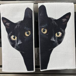 Black Cat Peeking Around Corner Decorative Kitchen Towels