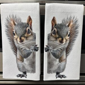 Before Coffee Frazzle Tail Squirrel - Decorative Kitchen Towels
