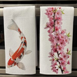 Koi Fish and Cherry Blossoms Decorative Kitchen Towels