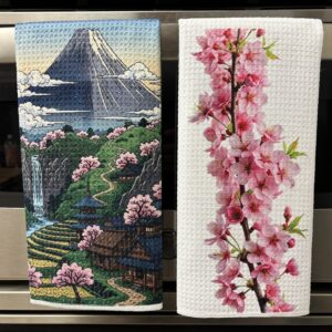 Mount Fuji and Cherry Blossoms Decorative Kitchen Towels