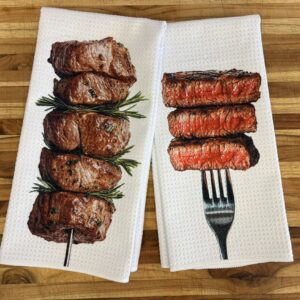 Rare Steak Rosemary Kabobs Decorative Kitchen Towels