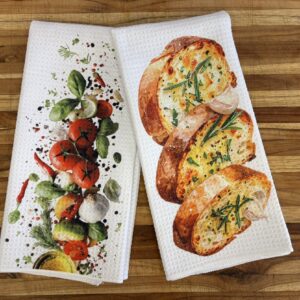 Garlic Bread and Olive Oil with Herbs Decorative Kitchen Towels