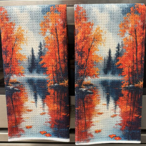 Autumn Leaves Reflected in Creek Decorative Kitchen Towels
