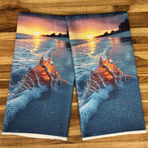 Seashell in the Surf at Sunset Decorative Kitchen Towels