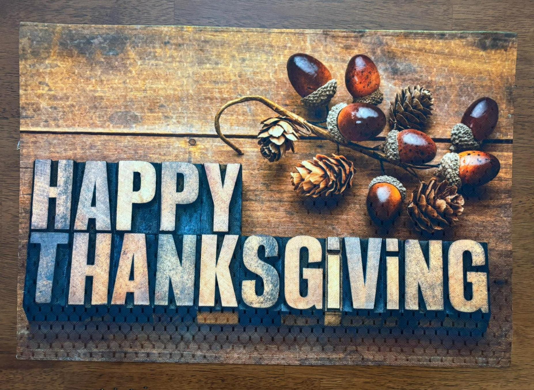 Happy Thanksgiving Placemat Wood & Nuts Design - Holiday Dining Decor