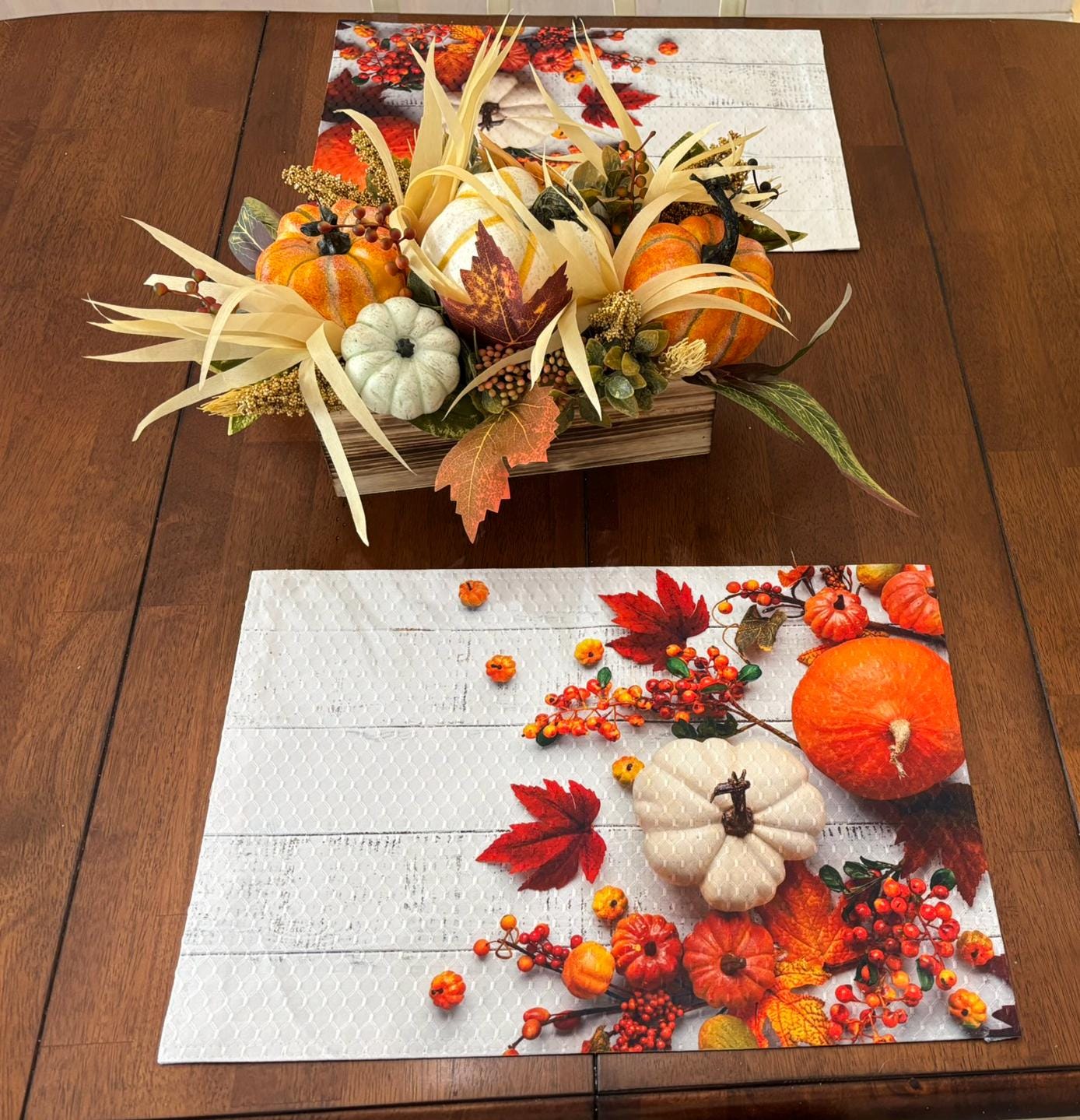 Happy Thanksgiving Pumpkin & Squash Placemat Machine Washable Tumble Dry Holiday Table Decor - Image 3
