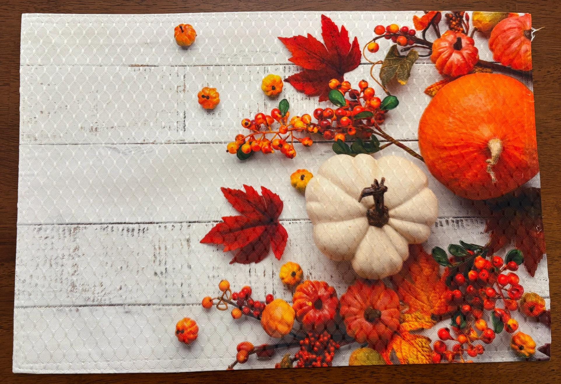Happy Thanksgiving Pumpkin & Squash Placemat Machine Washable Tumble Dry Holiday Table Decor