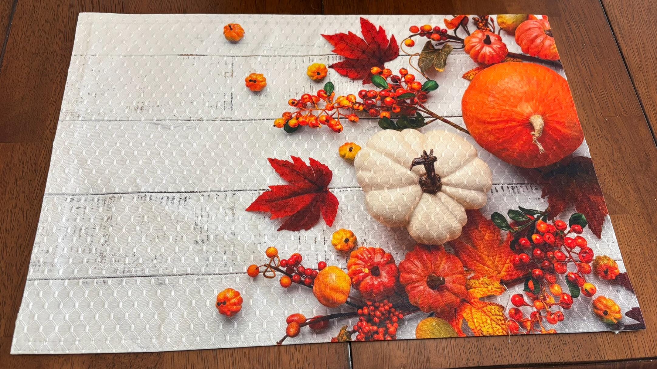 Happy Thanksgiving Pumpkin & Squash Placemat Machine Washable Tumble Dry Holiday Table Decor - Image 2