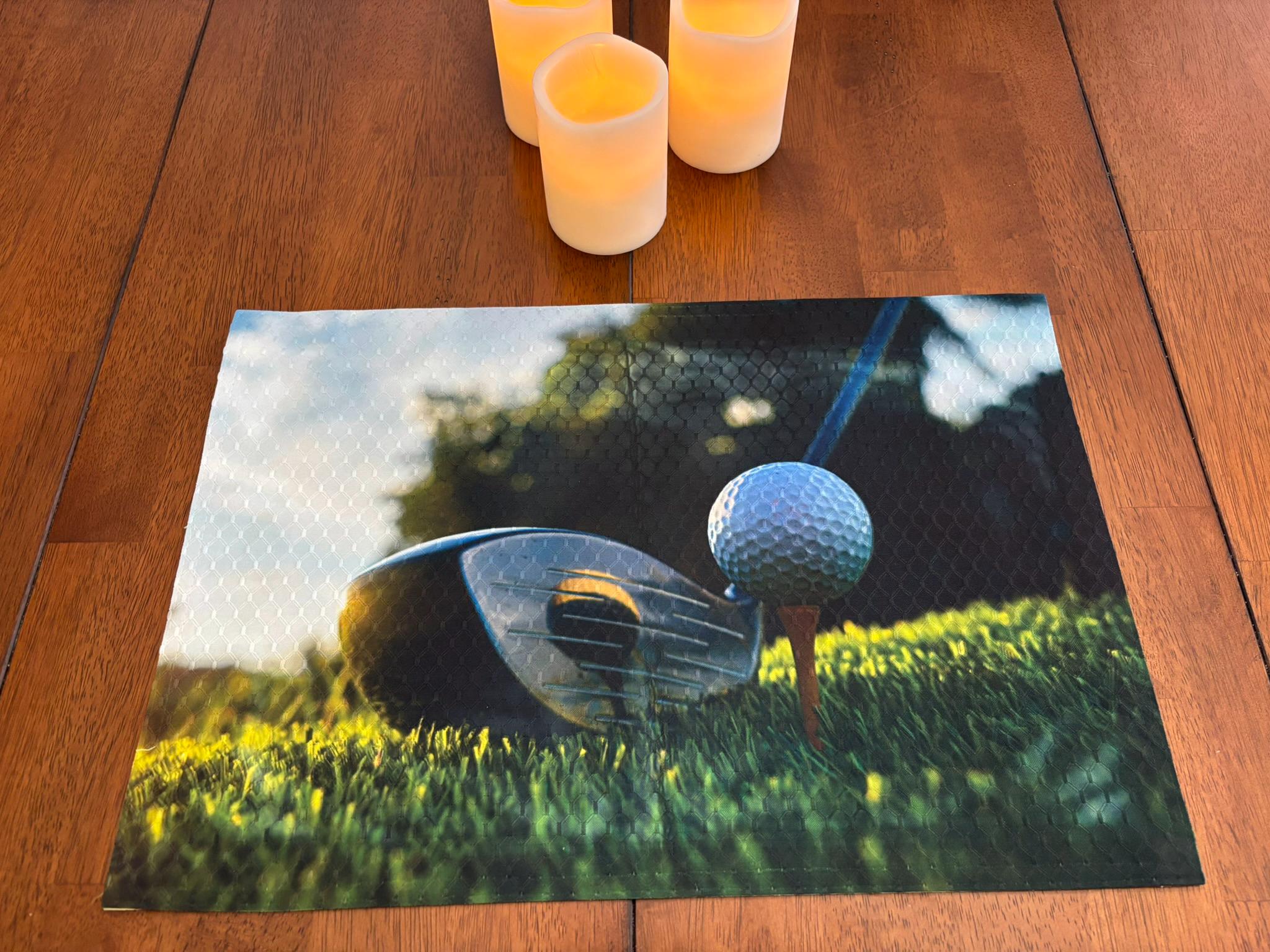 Golf Ball Teed Up With Driver Placemat for Your Dining Table Machine Washable Tumble Dry Upscale Dining Room Decor