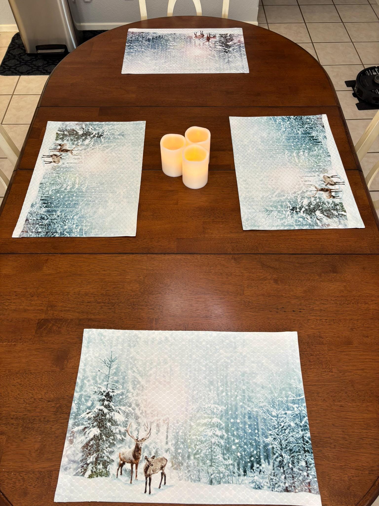 Deer in the Woods During Snowfall Placemat - Winter Seasonal Decor - Machine Washable Tumble Dry - Image 4