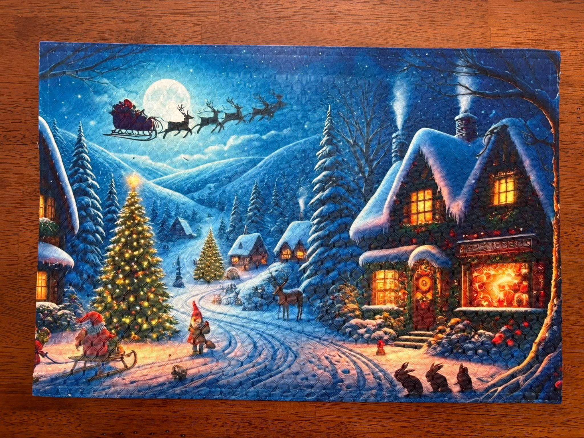 Christmas Village Snow Scene Santa in Flight Placemat Machine Washable Tumble Dry Christmas Decor for Dining Room Table - Image 3