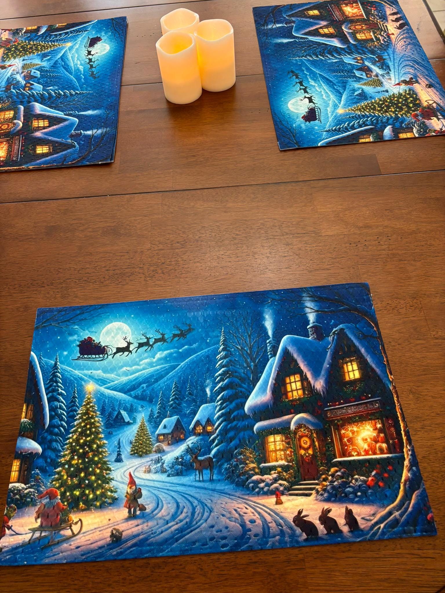 Christmas Village Snow Scene Santa in Flight Placemat Machine Washable Tumble Dry Christmas Decor for Dining Room Table - Image 4