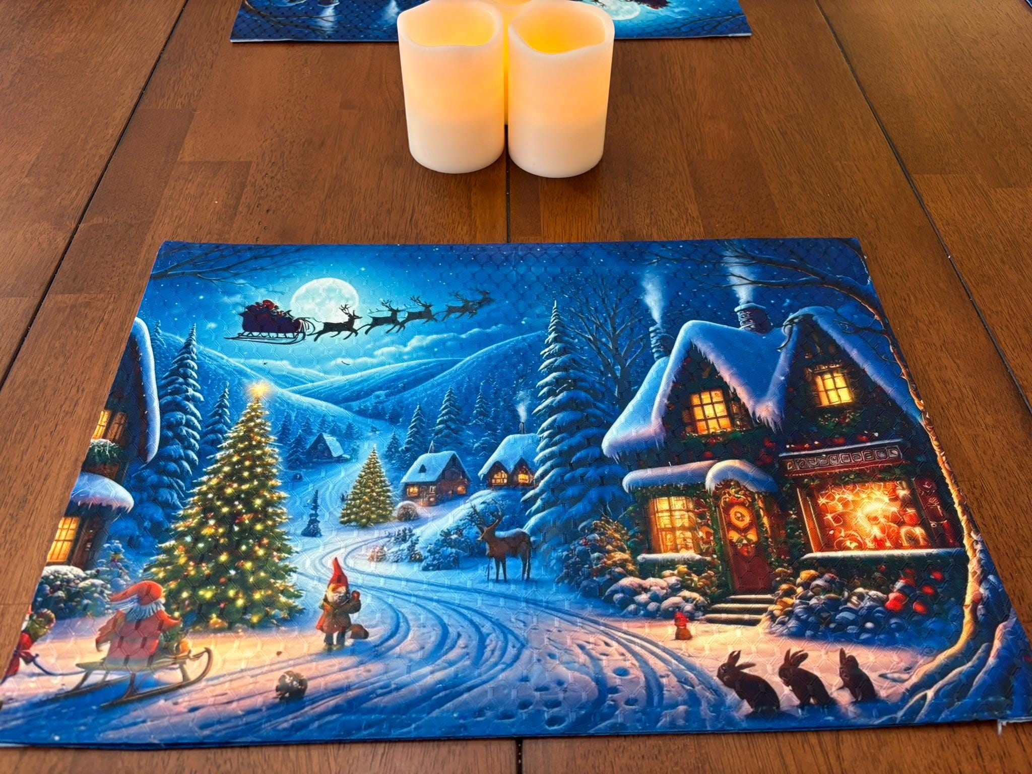 Christmas Village Snow Scene Santa in Flight Placemat Machine Washable Tumble Dry Christmas Decor for Dining Room Table - Image 5