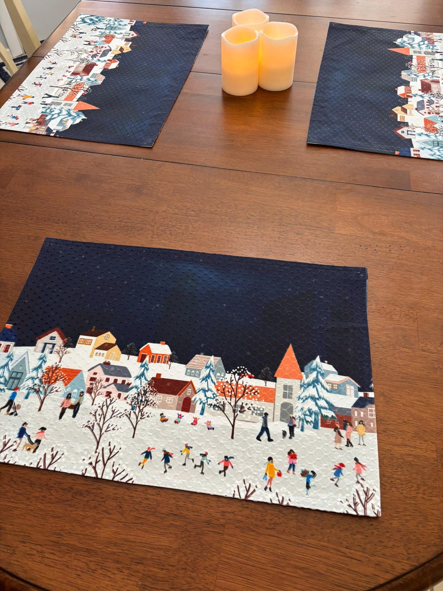 Winter Skating Rink in Town Center Placemat - Dining Room Decor - Machine Washable Tumble Dry Christmas Decor - Image 3