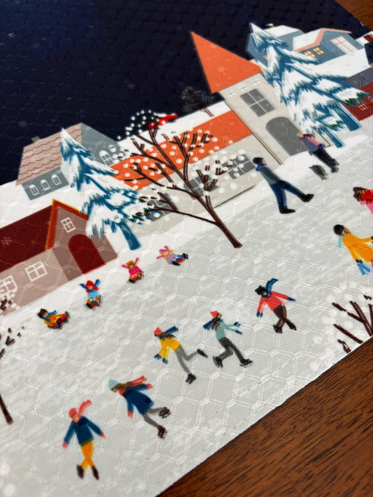 Winter Skating Rink in Town Center Placemat - Dining Room Decor - Machine Washable Tumble Dry Christmas Decor