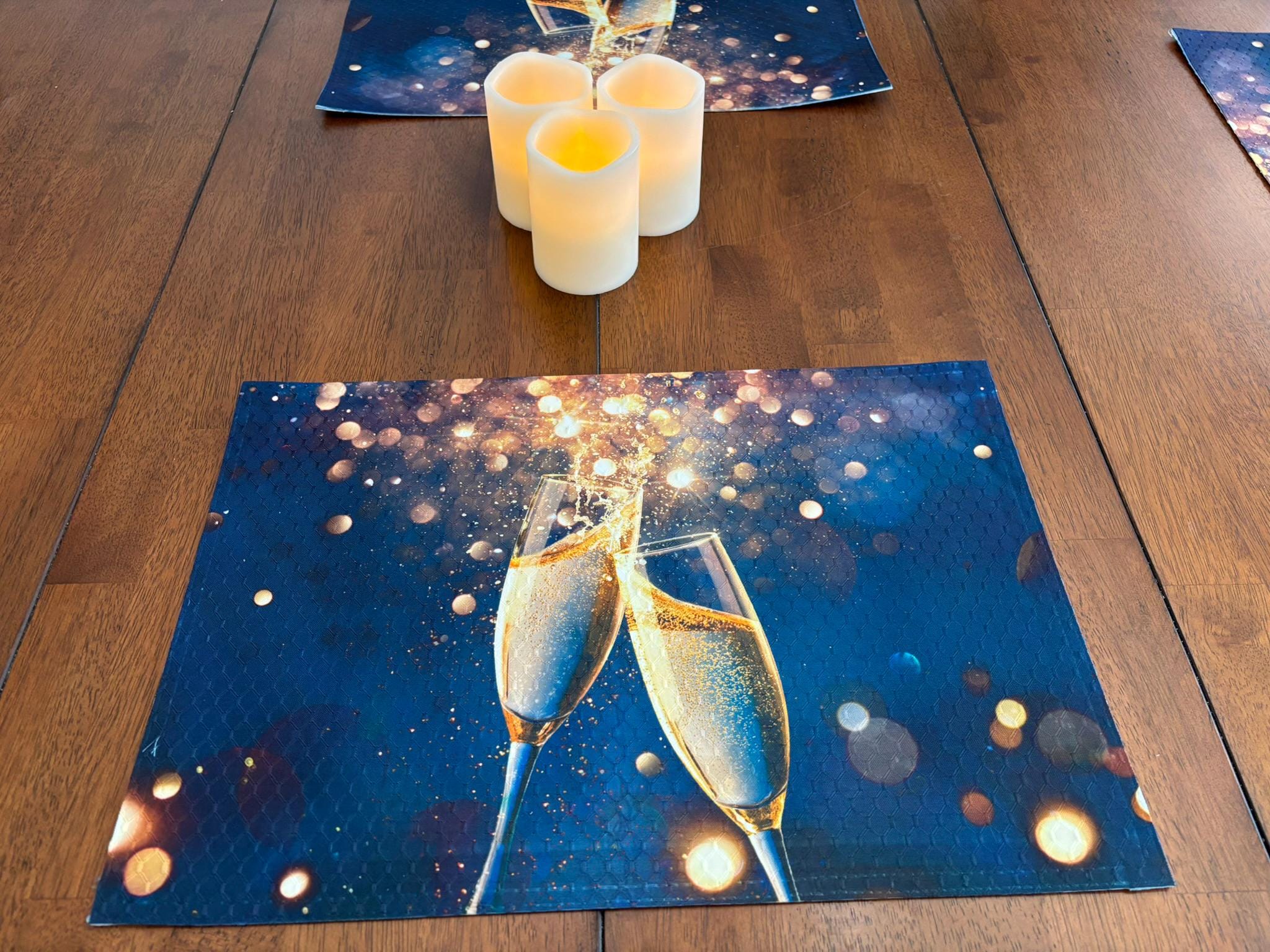 Champagne Glasses Toasting Glitter Placemat - New Year's Eve Celebration - Machine Washable Tumble Dry Dining Decor - Image 3