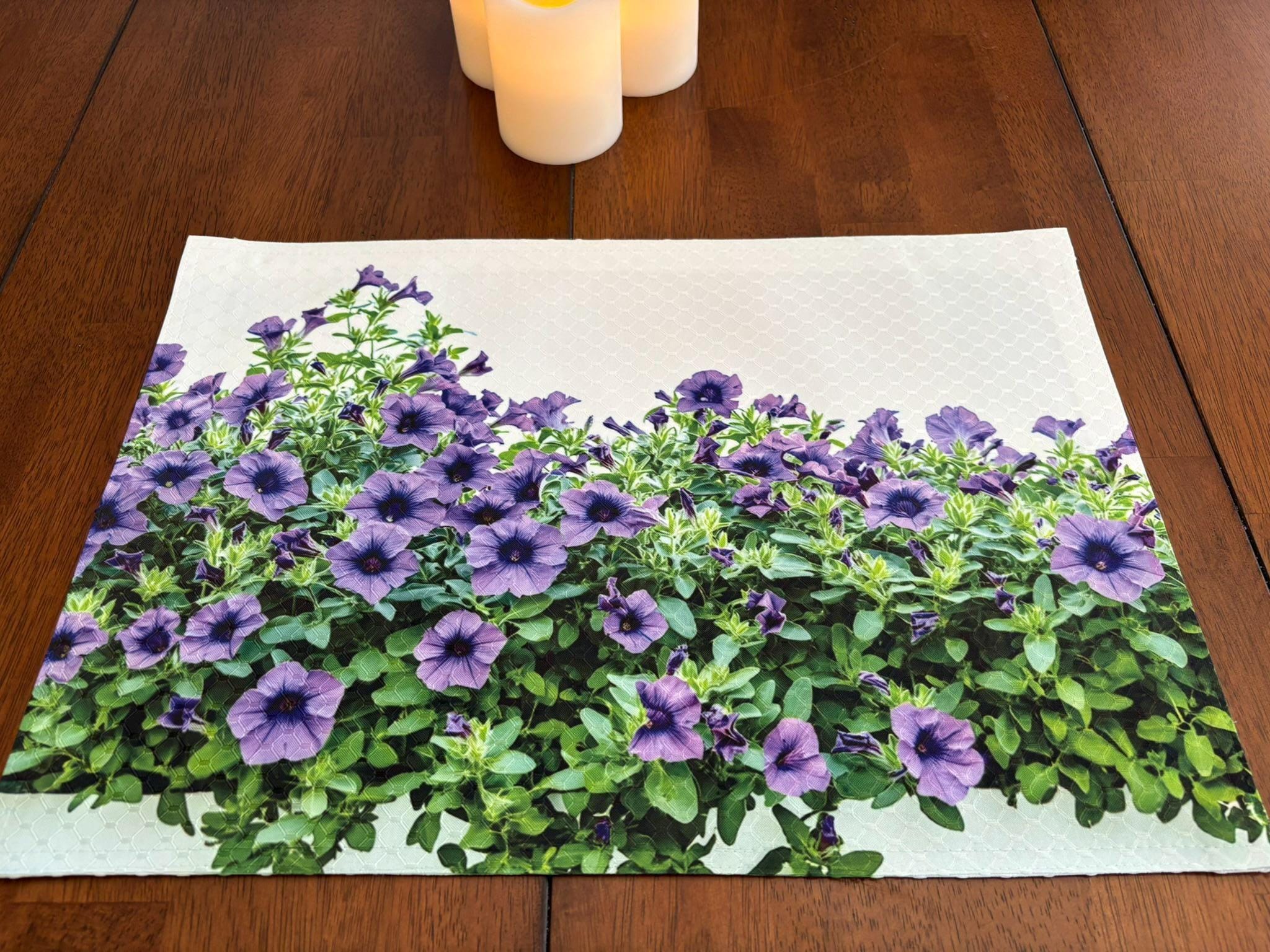 Purple Petunias Placemat - Seasonal Decor - Machine Washable Tumble Dry Dining Table Placemat - Image 4