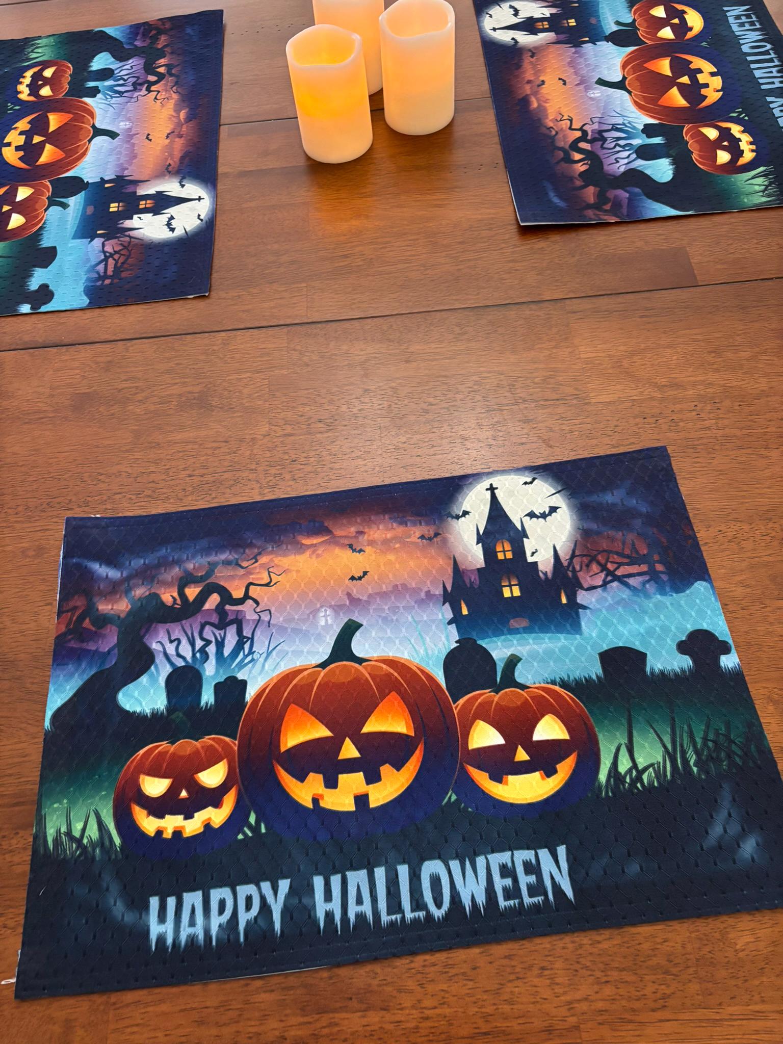 Happy Halloween Three Jack O Lanterns Placemat for Your Dining Table - Ink Sublimation/Dye Diffusion. Washable, Upscale Dining Room Decor - Image 4