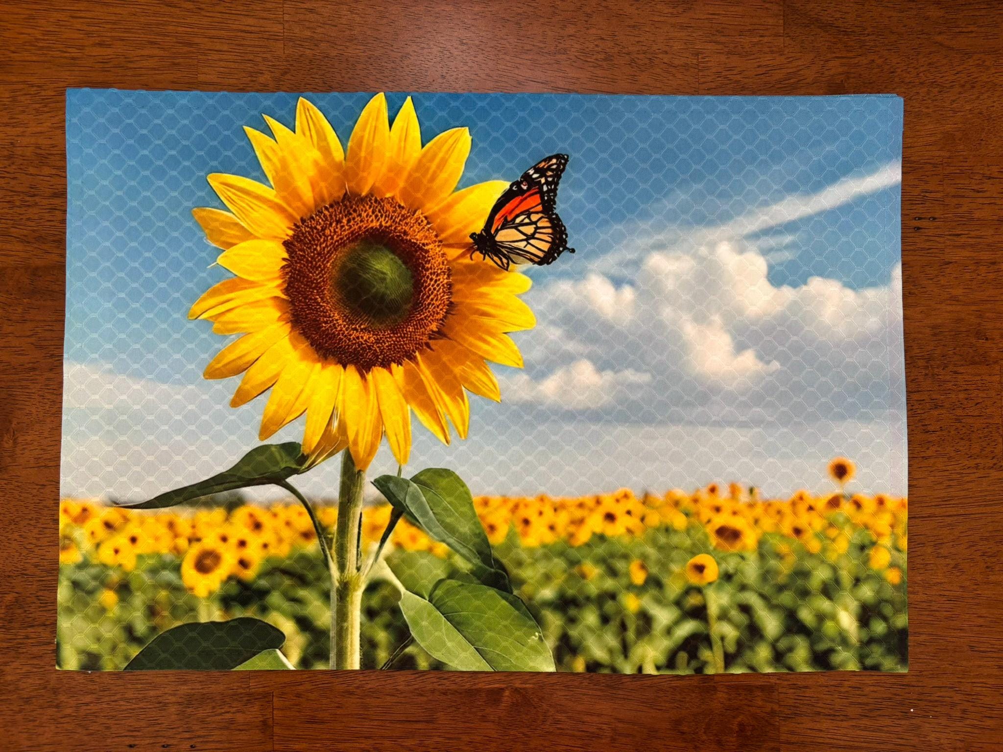 Field of Sunflowers with Monarch Butterfly Placemat - Summer Decor - Machine Washable Tumble Dry - Dining Table Decor - Image 3