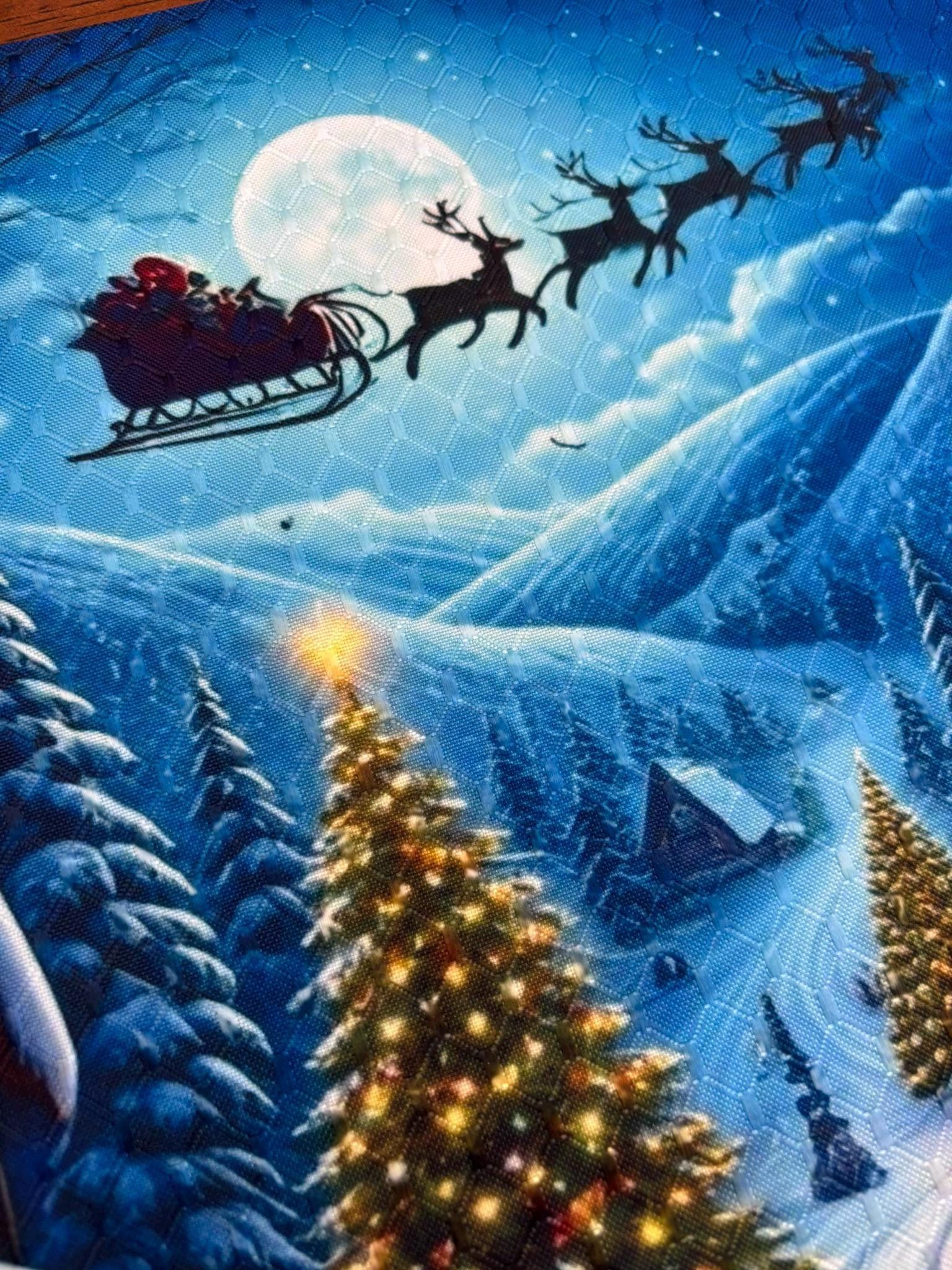 Christmas Village Snow Scene Santa in Flight Placemat Machine Washable Tumble Dry Christmas Decor for Dining Room Table