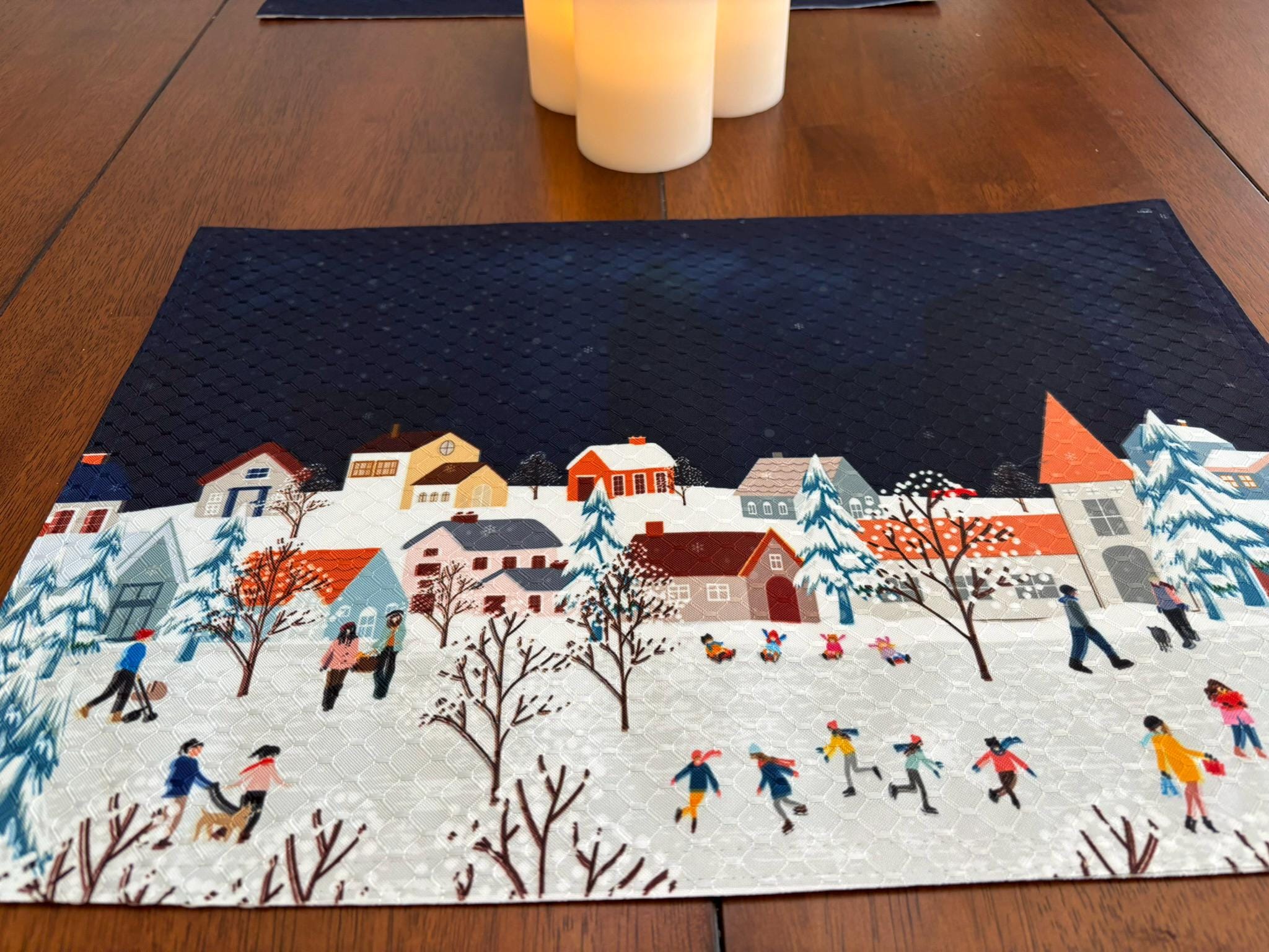 Winter Skating Rink in Town Center Placemat - Dining Room Decor - Machine Washable Tumble Dry Christmas Decor - Image 4
