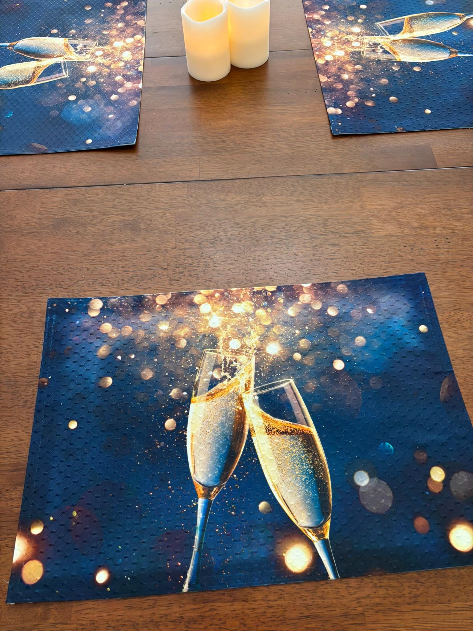 Champagne Glasses Toasting Glitter Placemat - New Year's Eve Celebration - Machine Washable Tumble Dry Dining Decor - Image 2