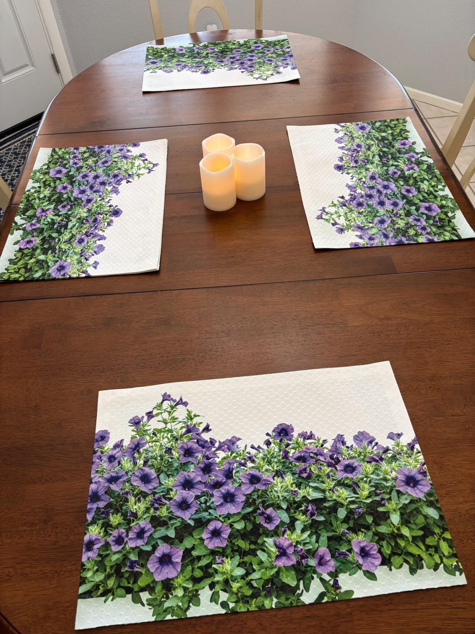 Purple Petunias Placemat - Seasonal Decor - Machine Washable Tumble Dry Dining Table Placemat - Image 2
