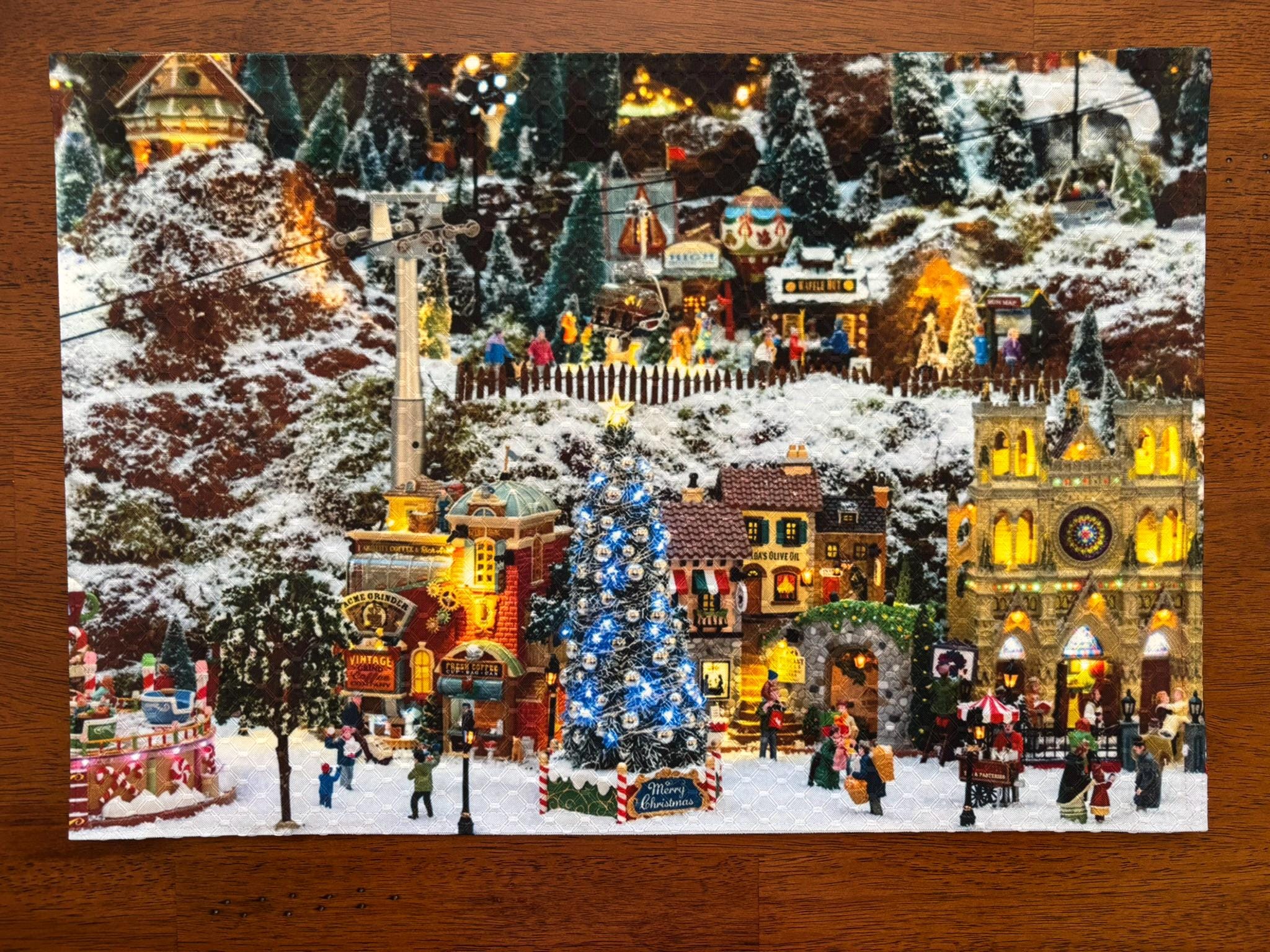White Christmas in Town Placemat - Seasonal Decor - Machine Washable Tumble Dry - Unique Holiday Design