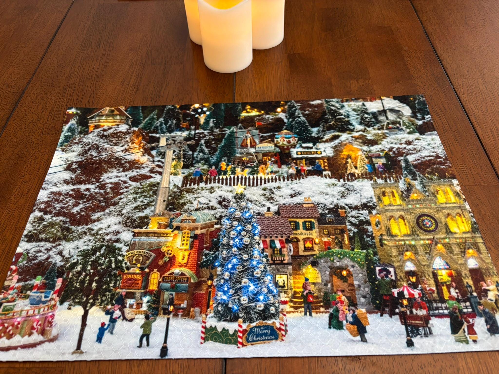White Christmas in Town Placemat - Seasonal Decor - Machine Washable Tumble Dry - Unique Holiday Design - Image 4