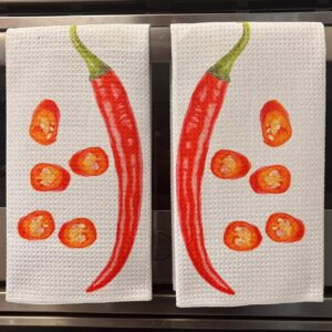 Bright Red Hot Chili Pepper Waffle Weave Microfiber Kitchen Towels Set